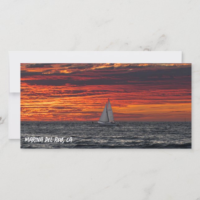 Fire Red Sunset - Marina Del Rey, CA Thank You Card (Front)