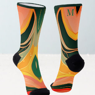 Fire red yellow organic lines modern  socks
