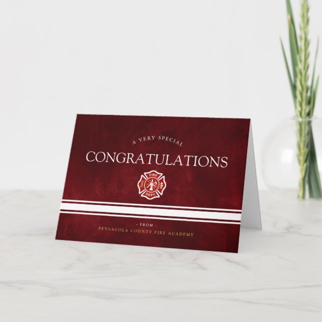 Fire Rescue Academy Custom Red Congrats Card (Front)