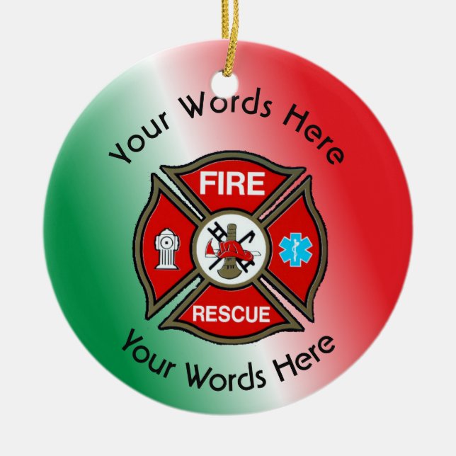 Fire Rescue Custom Ceramic Tree Decoration (Front)