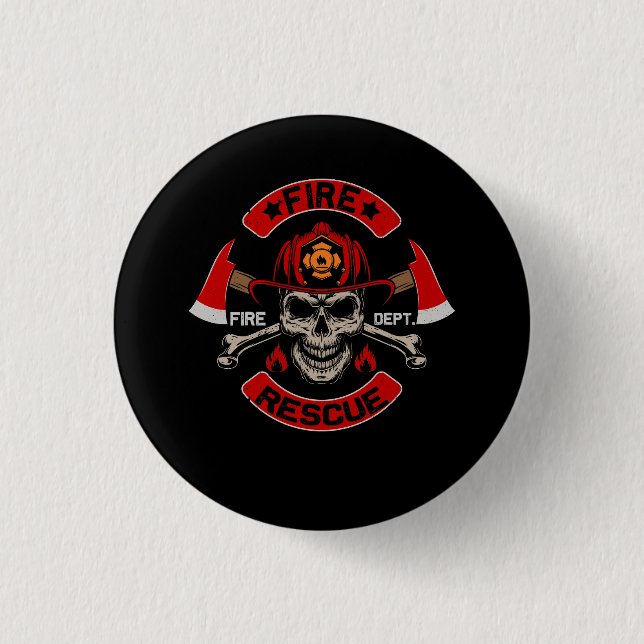 Fire Rescue Fire Fighter Fireman Crossbones Skull  3 Cm Round Badge (Front)
