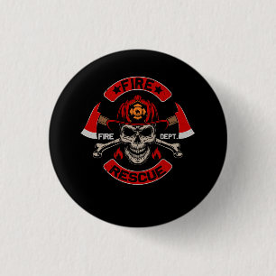 Fire Rescue Fire Fighter Fireman Crossbones Skull  3 Cm Round Badge