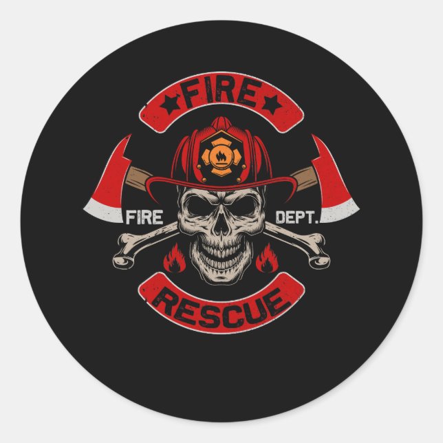 Fire Rescue Fire Fighter Fireman Crossbones Skull  Classic Round Sticker (Front)