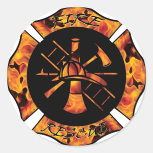Fire Rescue Flaming Maltese Cross Classic Round Sticker