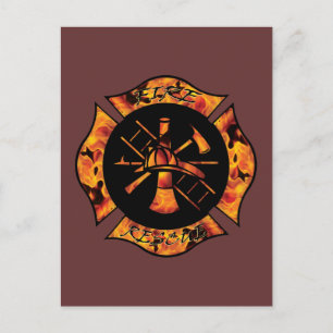 Fire Rescue Flaming Maltese Cross Postcard