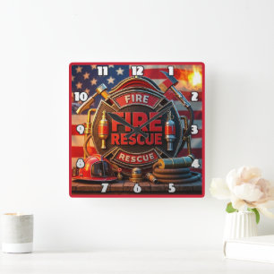 Fire Rescue Heroic Tribute Wal Square Wall Clock