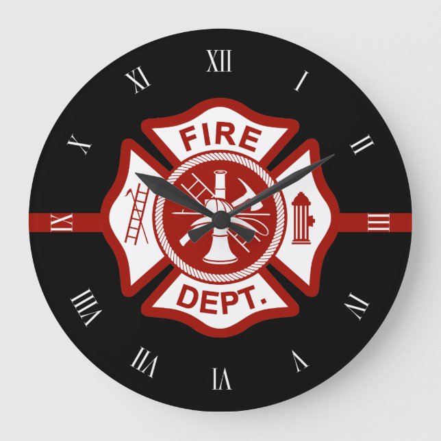 Fire Rescue Maltese Cross Symbol Black Large Clock (Front)