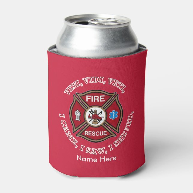 Fire Rescue Maltese Cross VVV Custom Can Cooler (Can Front)