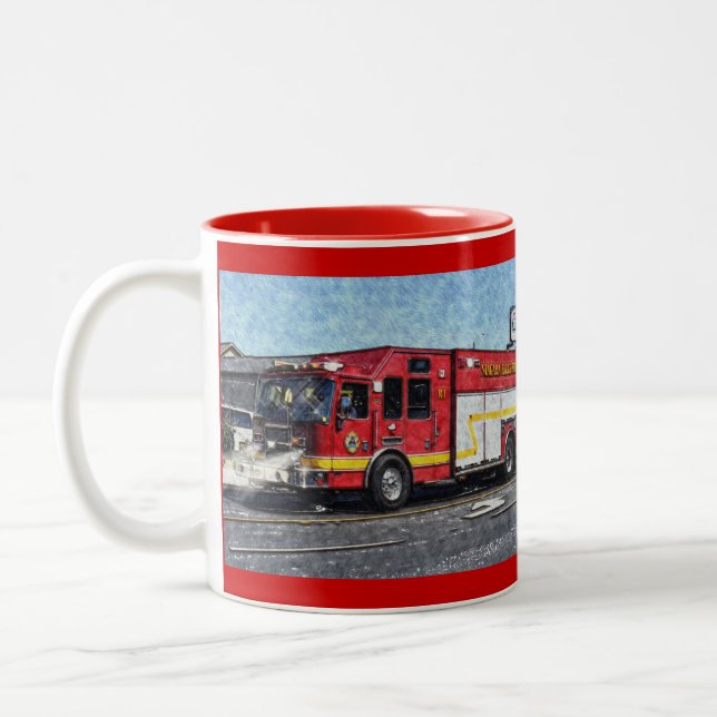 Fire Rescue Truck Emergency Vehicle Two-Tone Coffee Mug (Left)