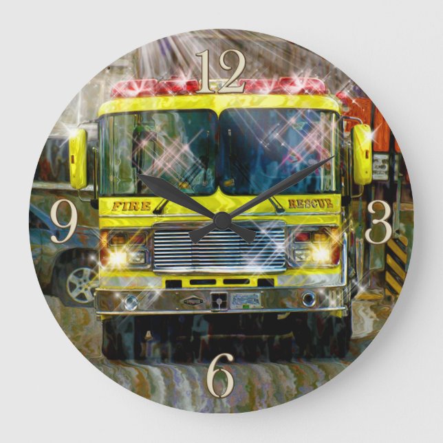 Fire & Rescue Truck Firefighters Wall Clock (Front)