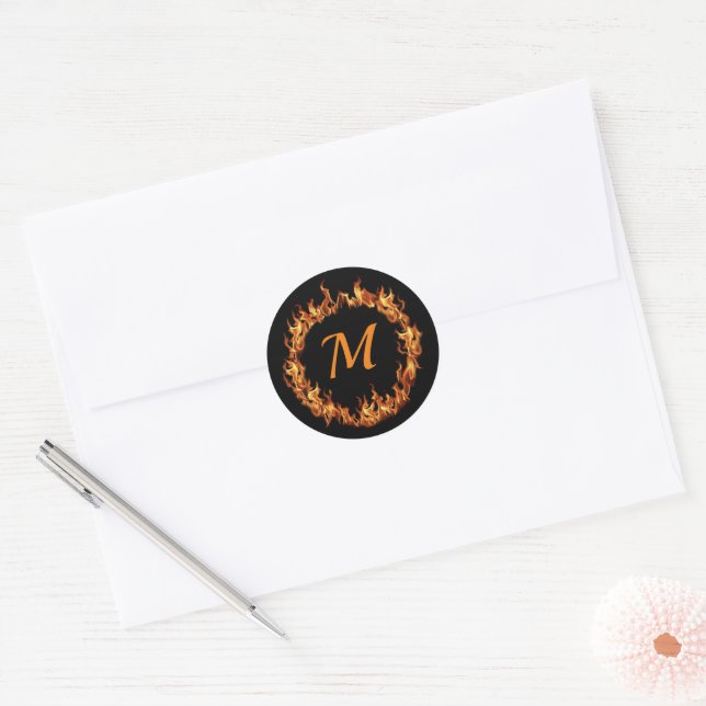 Fire Ring Monogram Initials Classic Round Sticker (Envelope)
