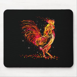 Fire rooster. Flaming animal sparkle cool design Mouse Mat