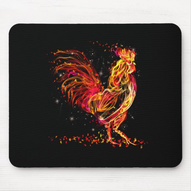 Fire rooster. Flaming animal sparkle cool design Mouse Mat (Front)