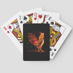 Fire rooster. Flaming animal sparkle cool design Playing Cards