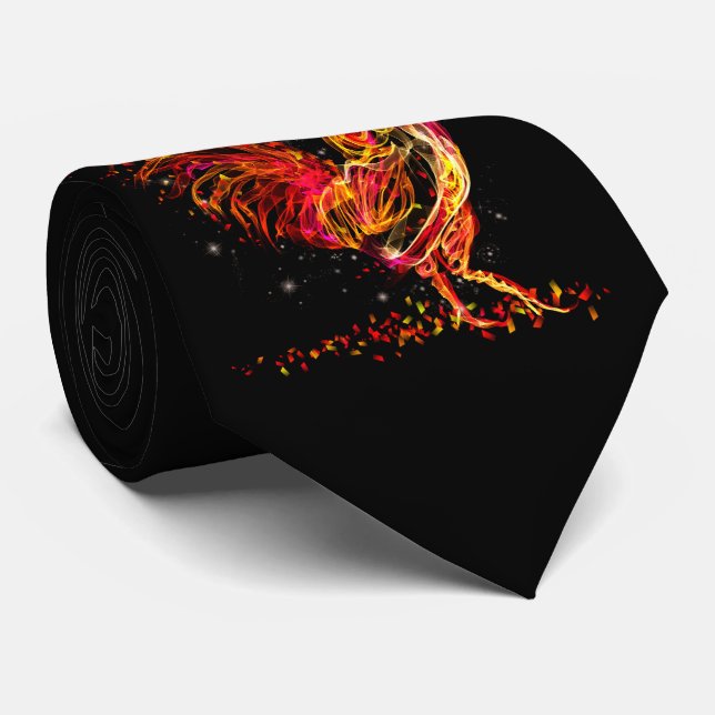 Fire rooster. Flaming animal sparkle cool design Tie (Rolled)