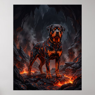 Fire Rottweiler Molten Forge Dog Art Poster