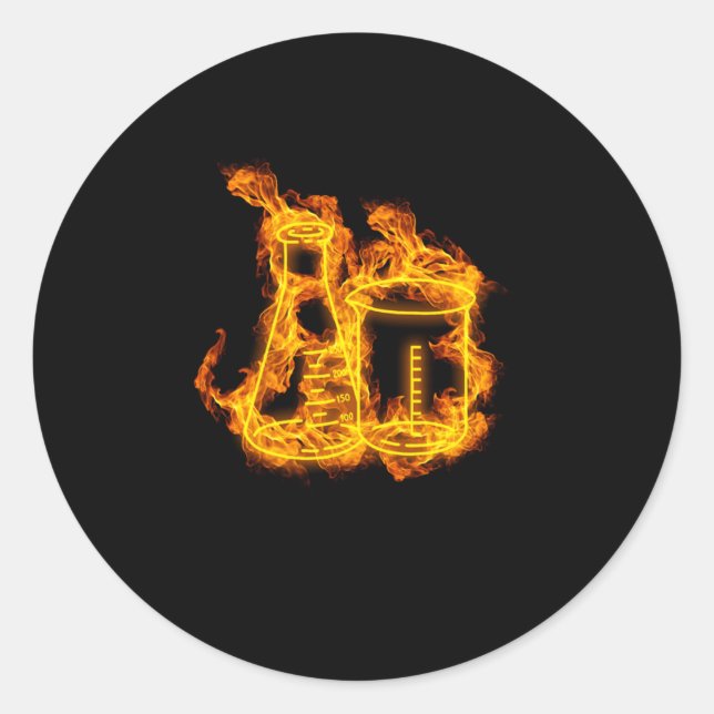 Fire Scientist Flames Erlenmeyer flask Classic Round Sticker (Front)