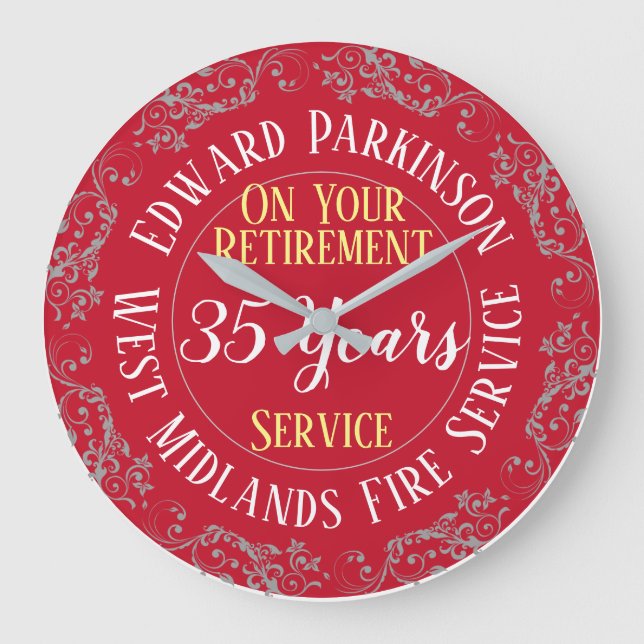 Fire Service Retirement Award with Years Served Large Clock (Front)