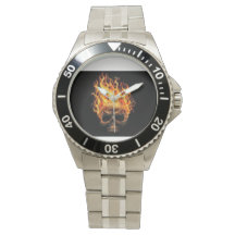 Fire skull rolex watch silver colour
