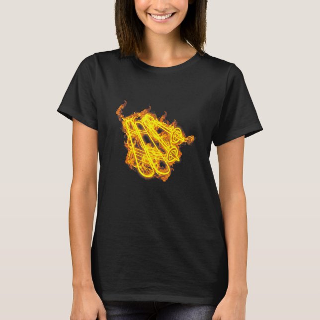 Fire Snow Skis Flaming Ski Skiing Skier T-Shirt (Front)