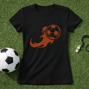 Fire Soccer Ball Graphic; Flaming Football Graphic T-Shirt