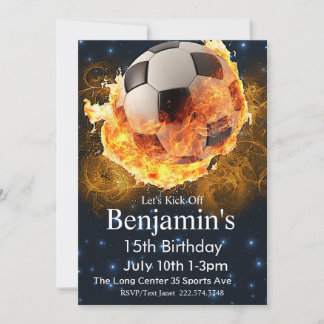 Fire Soccer Birthday, Football Birthday, Futbol Invitation