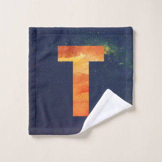 Fire Space Galaxy Letter T Wash Cloth