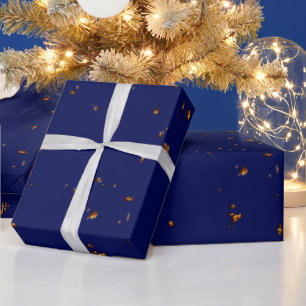 Fire Sparks Overlay Your Photo Bonfire Ashes Blue Wrapping Paper