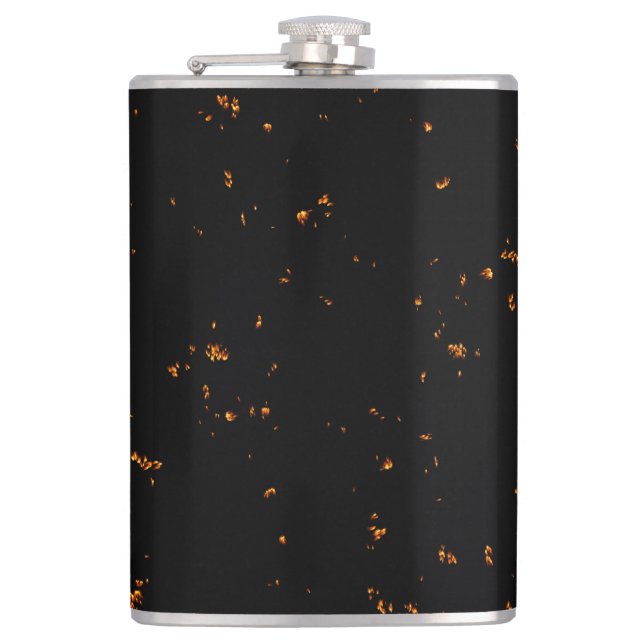 Fire Sparks Overlay Your Photo Burning Ashes Black Hip Flask (Front)