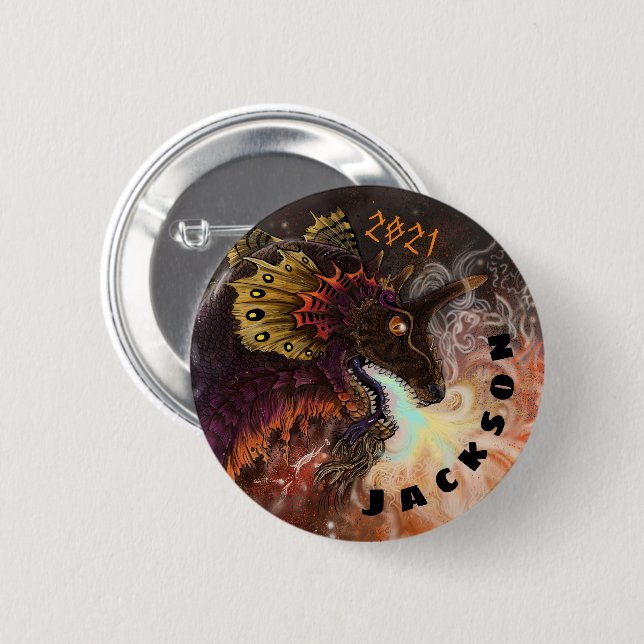 Fire Spitter Dragon Custom Name 6 Cm Round Badge (Front & Back)