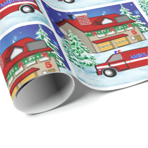 Fire Station Ambulance EMS  Responder Christmas Wrapping Paper