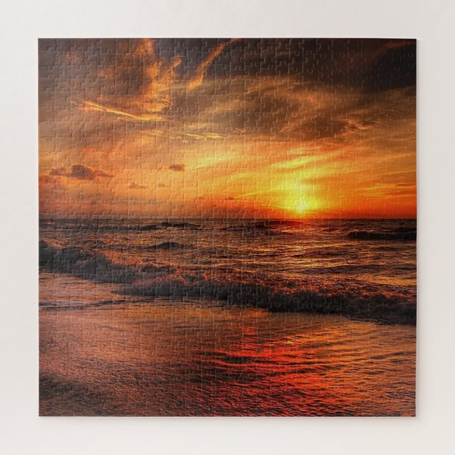 Fire Sunset Ocean Wave Jigsaw Puzzle (Vertical)