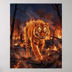 Fire Tiger Burning Wilderness Poster