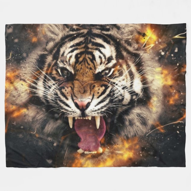 FIRE TIGER FLEECE BLANKET (Front (Horizontal))