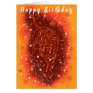 Fire Tiger Running At Starry Night - Birthday -