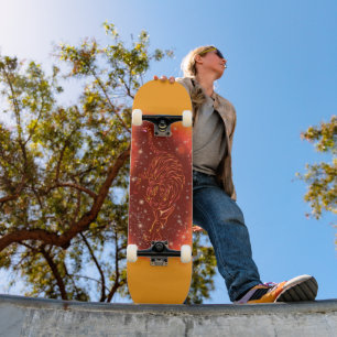 Fire Tiger Running At Starry Night Skateboard