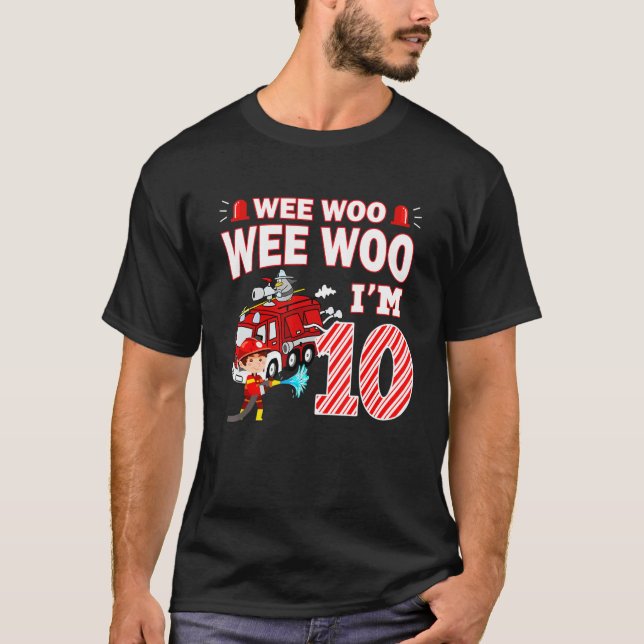 Fire Truck 10 Year Old Firefighter 10th Birthday B T-Shirt (Front)