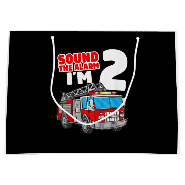 Fire Truck 2 Year Old Firefighter 2nd Birthday Large Gift Bag (Front)