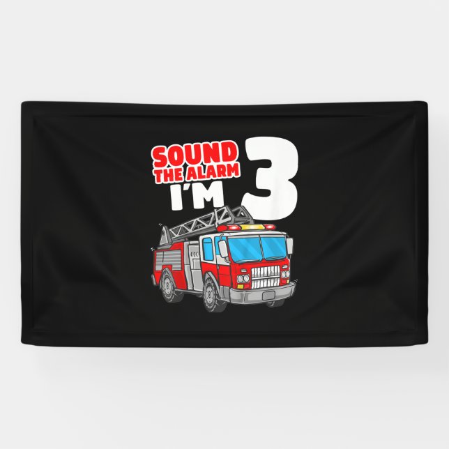 Fire Truck 3 Year Old Firefighter 3rd Birthday Banner (Horizontal)