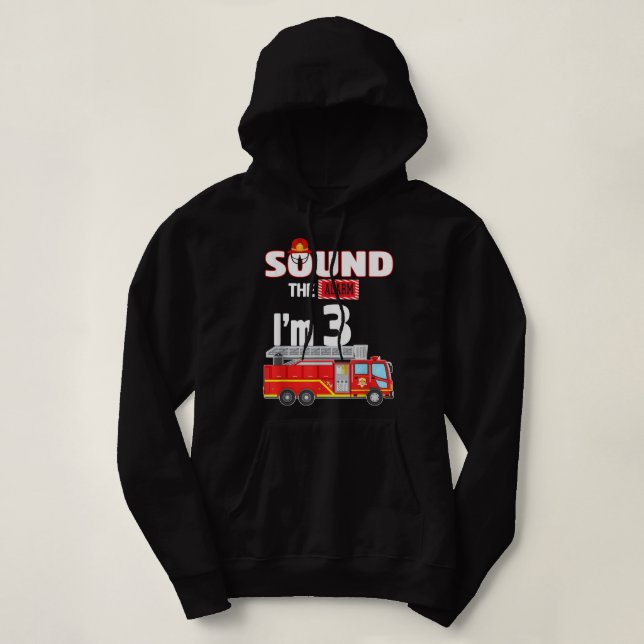 Fire Truck 3 Year Old Firefighter 3rd Birthday Boy Hoodie (Design Front)