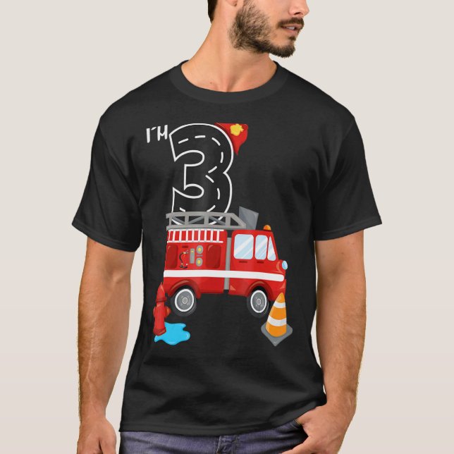 Fire Truck 3rd Birthday Boy 3 Year Old Firefighter T-Shirt (Front)