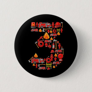 Fire Truck 3rd Birthday Boy Firefighter 3 Year Old 6 Cm Round Badge