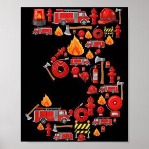 Fire Truck 3rd Birthday Boy Firefighter 3 Year Old Poster