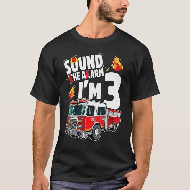 Fire Truck 3rd Birthday Boy Firefighter 3 Year Old T-Shirt (Front)