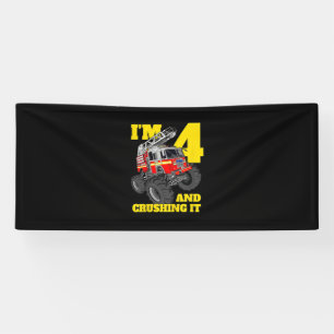 Fire Truck 4th Birthday Boy 4 Firefighter Gift Banner