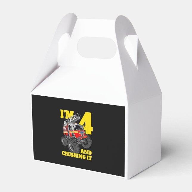 Fire Truck 4th Birthday Boy 4 Firefighter Gift Favour Box (Front Side)