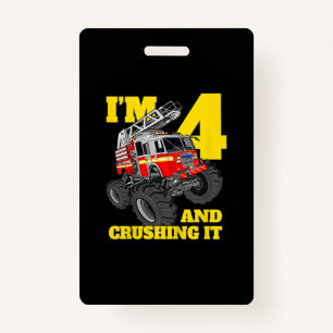 Fire Truck 4th Birthday Boy 4 Firefighter Gift ID Badge