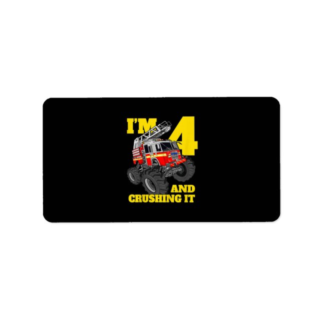 Fire Truck 4th Birthday Boy 4 Firefighter Gift Label (Front)