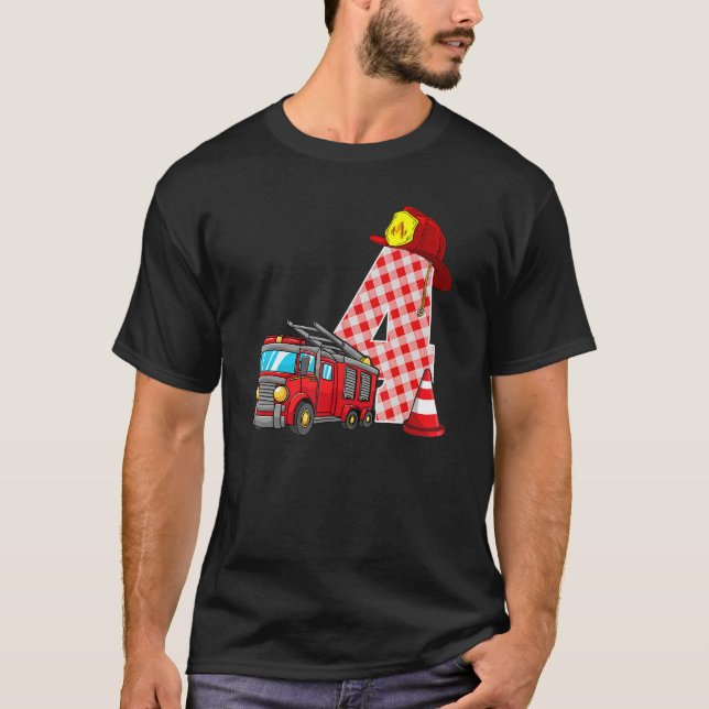 Fire Truck 4th Birthday Boy Toddler Firefighter 4  T-Shirt (Front)
