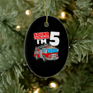 Fire Truck 5 Year Old Firefighter 5th Birthday Ceramic Tree Decoration